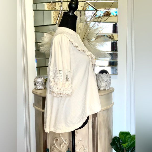 NWOT Free People Short Sleeve Button-Down Shirt Ivory S - Picture 4 of 10